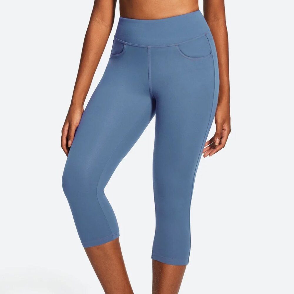 IUGA FlexTight Denim-Look Capri Leggings L Vibrant Blue NWT
